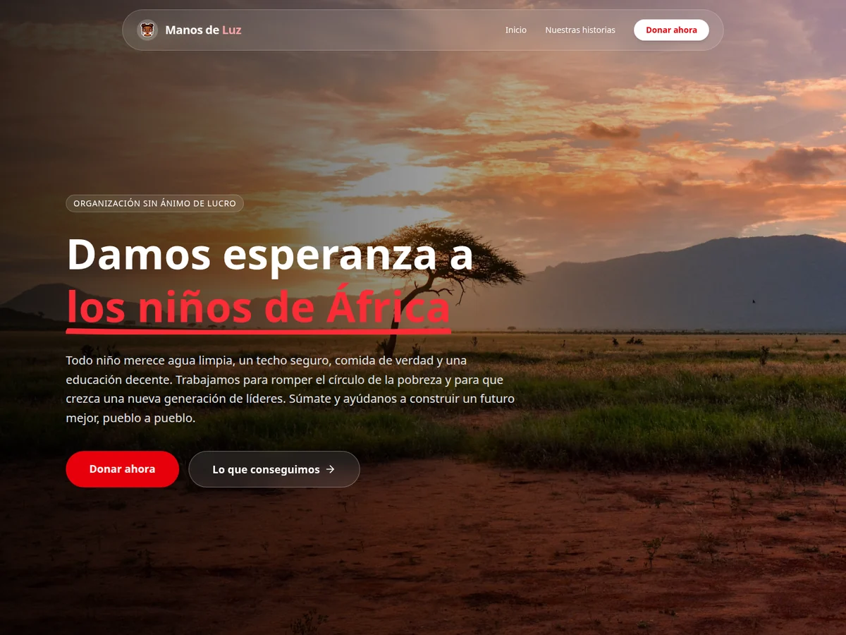 Portada de la web de Manos de Luz